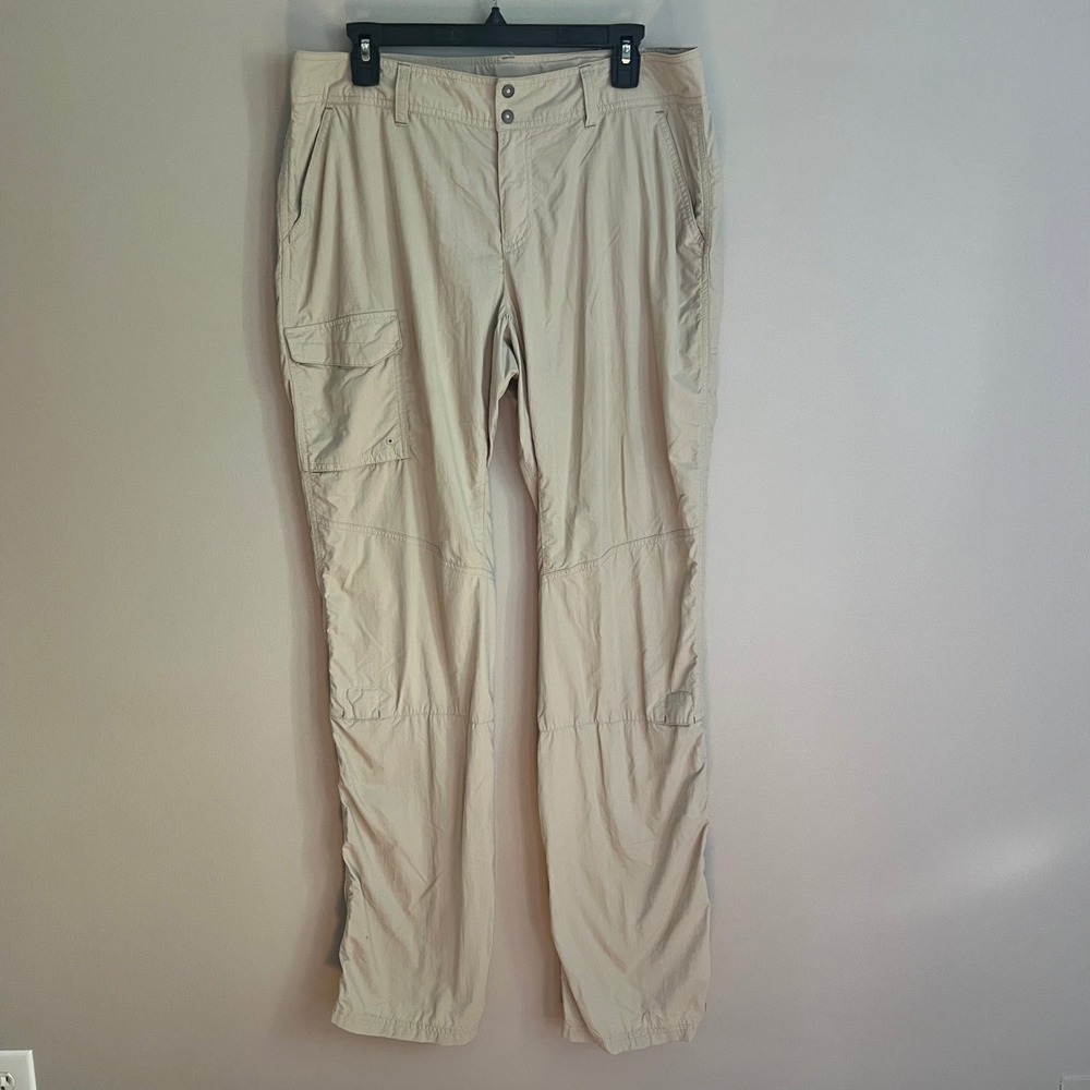 Columbia Women Tan Nylon Hiking Cargo Pants 12 Long Straight Outdoor Gorpcoe